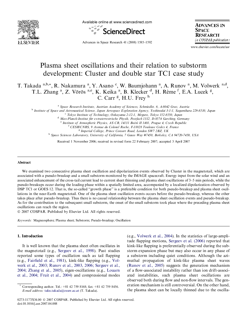 Plasma sheet oscillations and their relation to substorm development: Cluster and double star TC1 case study