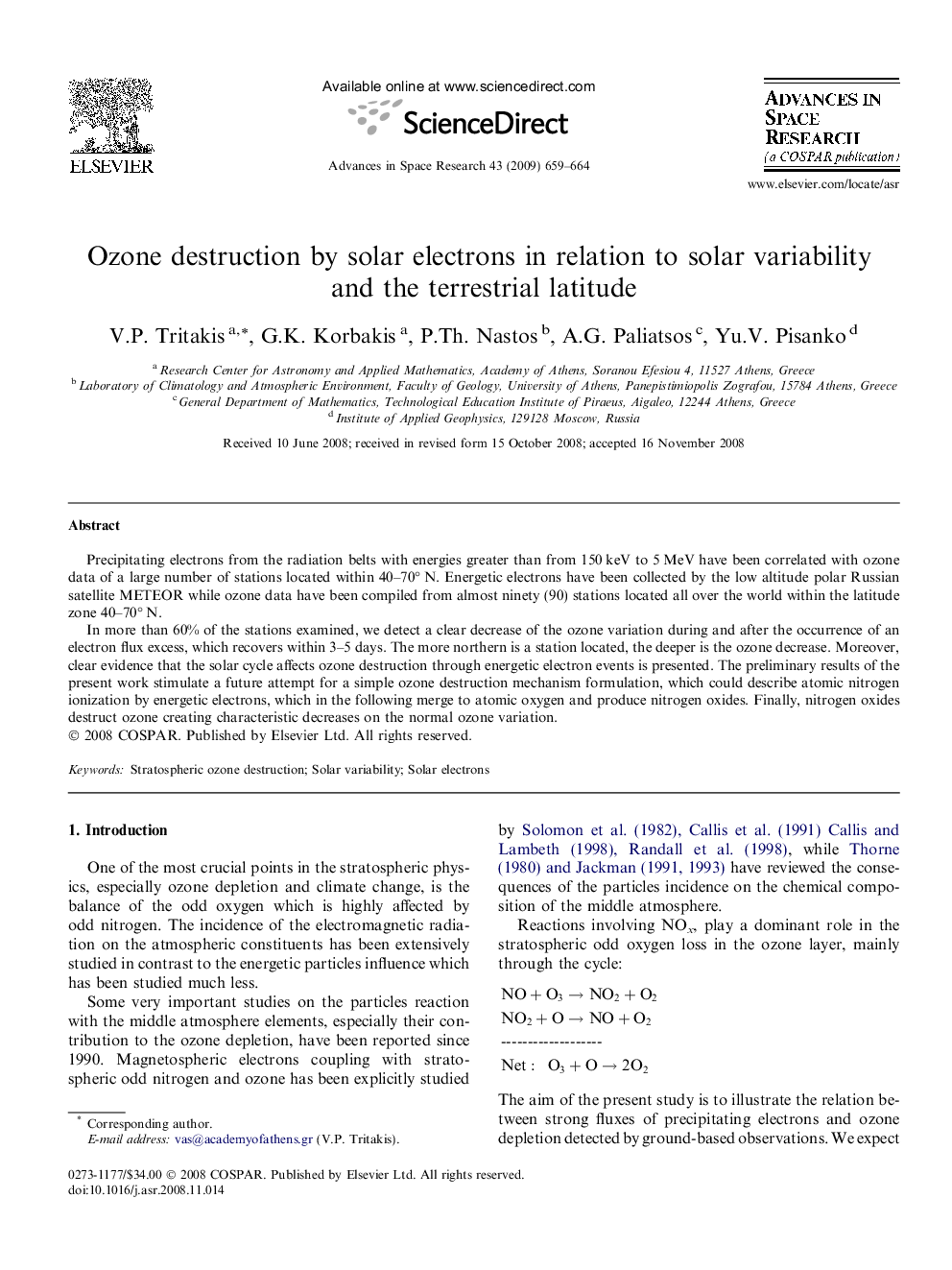 Ozone destruction by solar electrons in relation to solar variability and the terrestrial latitude