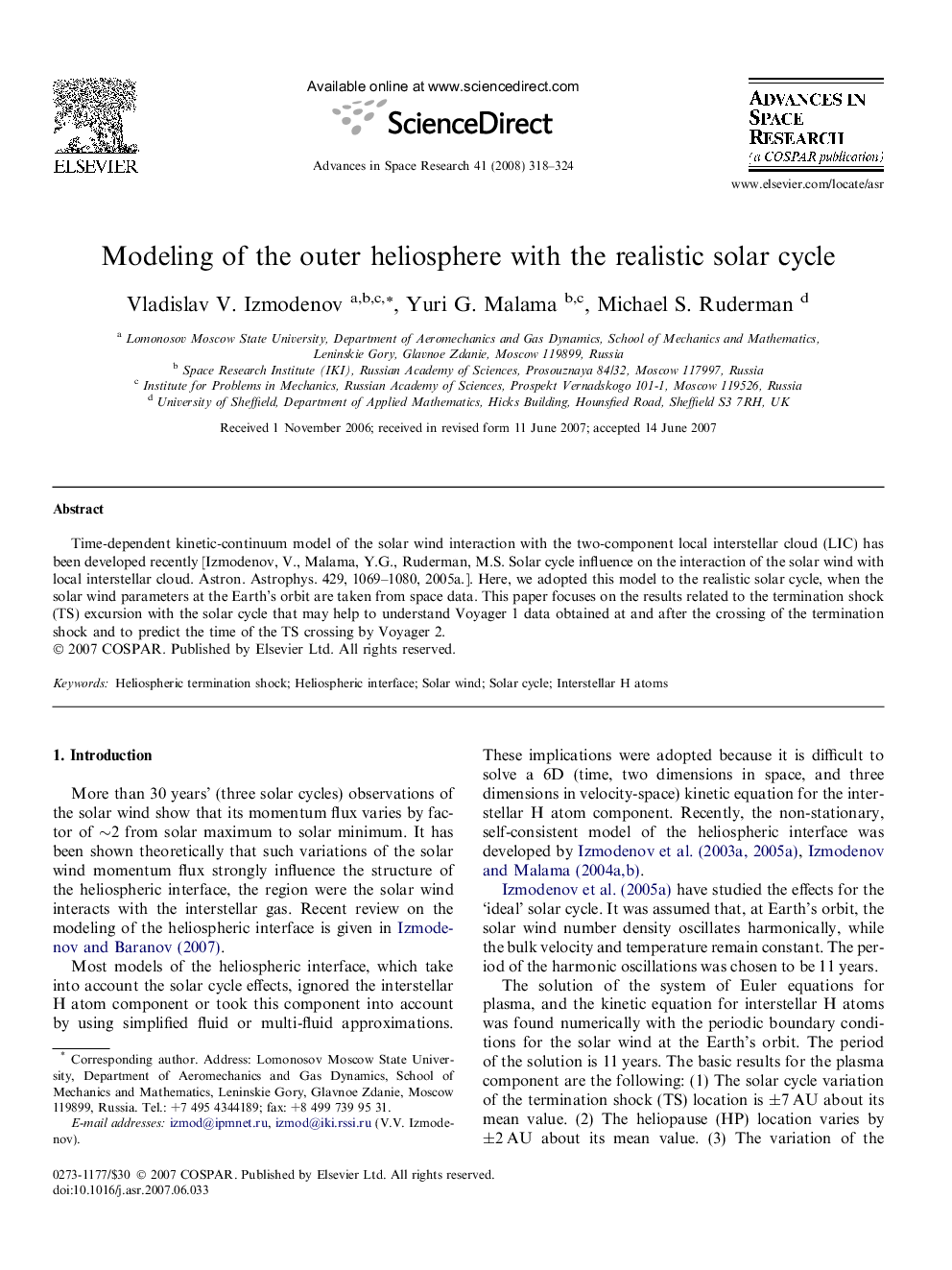 Modeling of the outer heliosphere with the realistic solar cycle