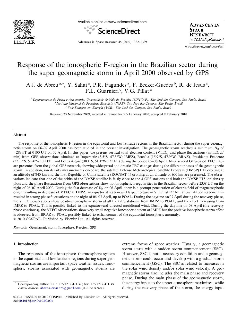 Response of the ionospheric F-region in the Brazilian sector during the super geomagnetic storm in April 2000 observed by GPS