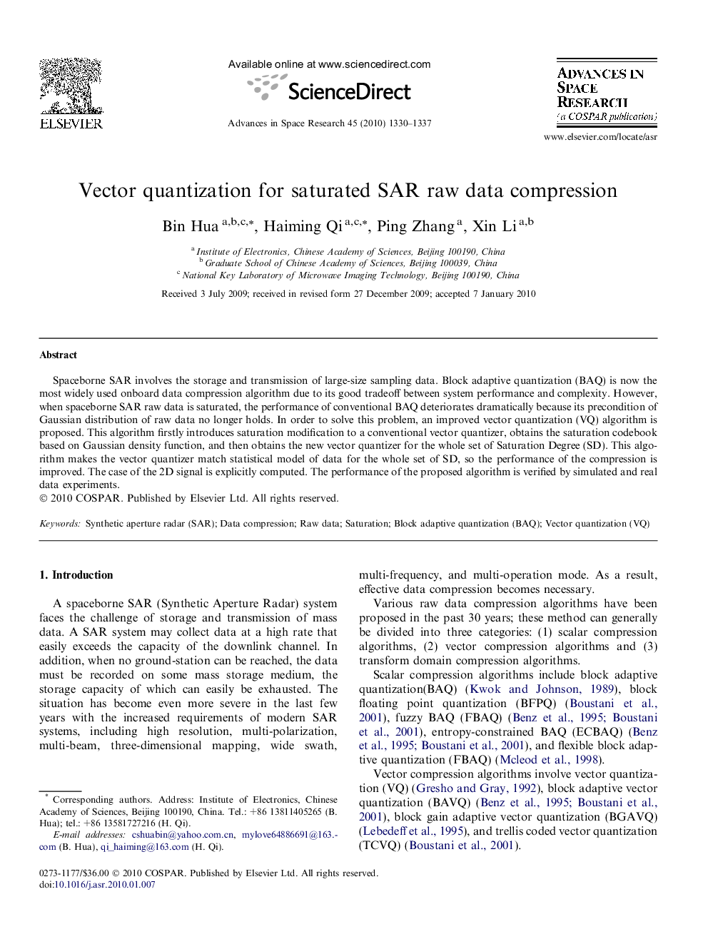 Vector quantization for saturated SAR raw data compression