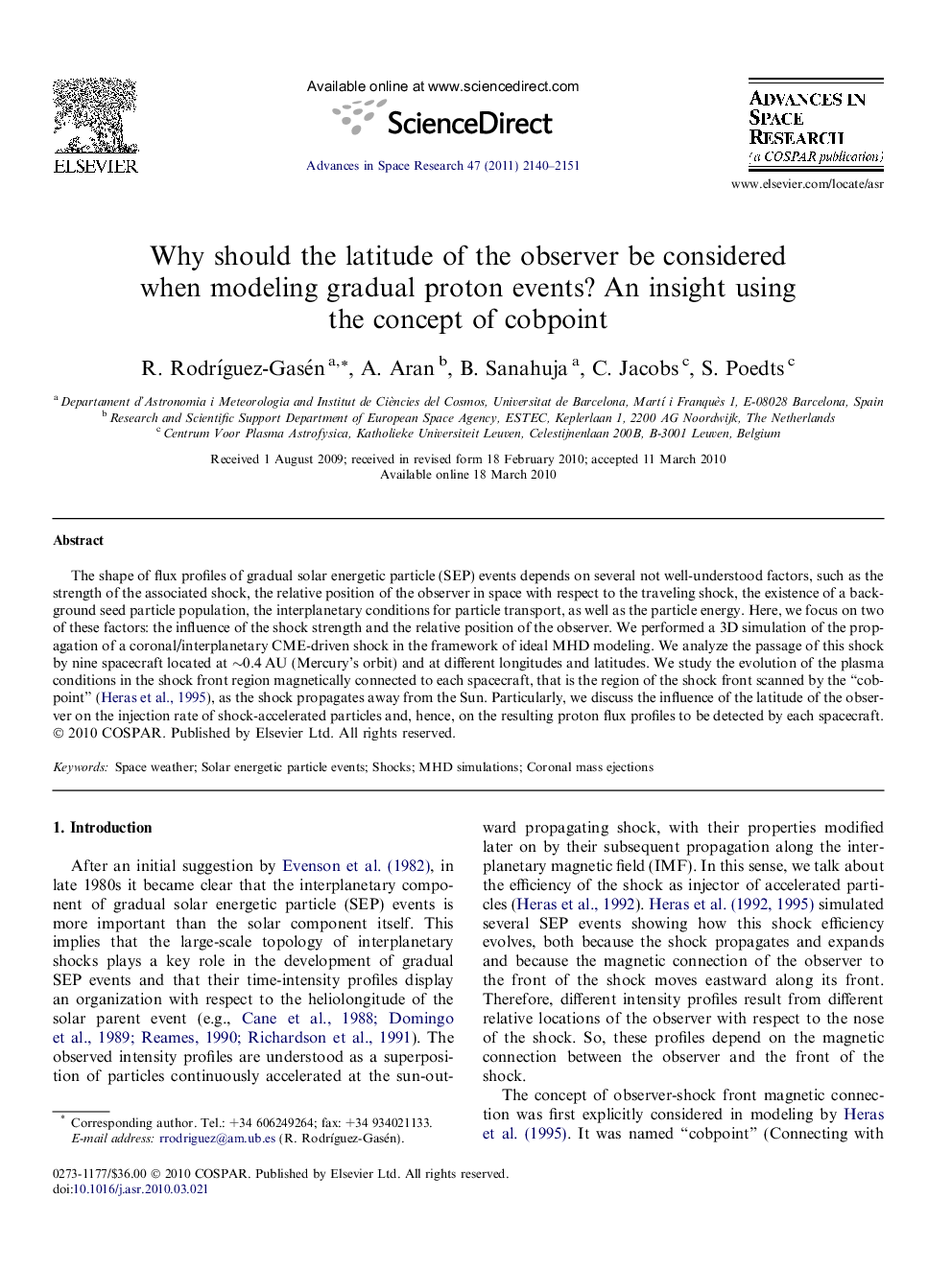 Why should the latitude of the observer be considered when modeling gradual proton events? An insight using the concept of cobpoint