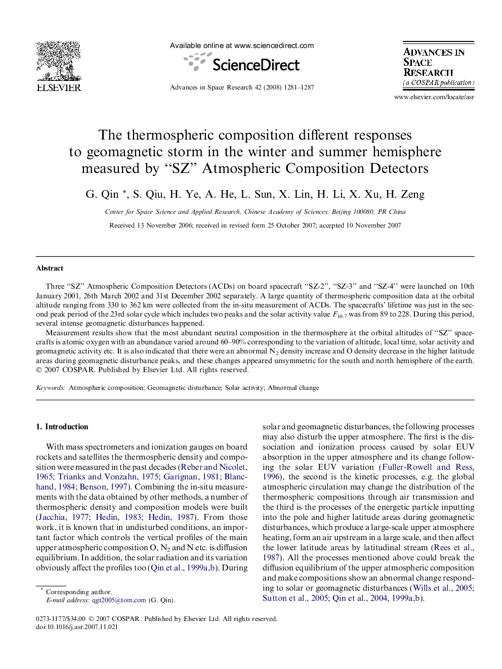 The thermospheric composition different responses to geomagnetic storm in the winter and summer hemisphere measured by “SZ” Atmospheric Composition Detectors