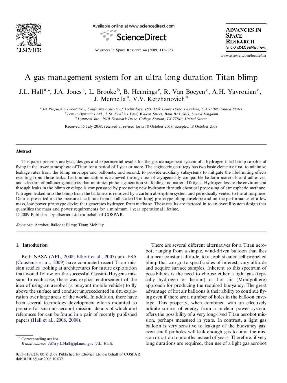 A gas management system for an ultra long duration Titan blimp