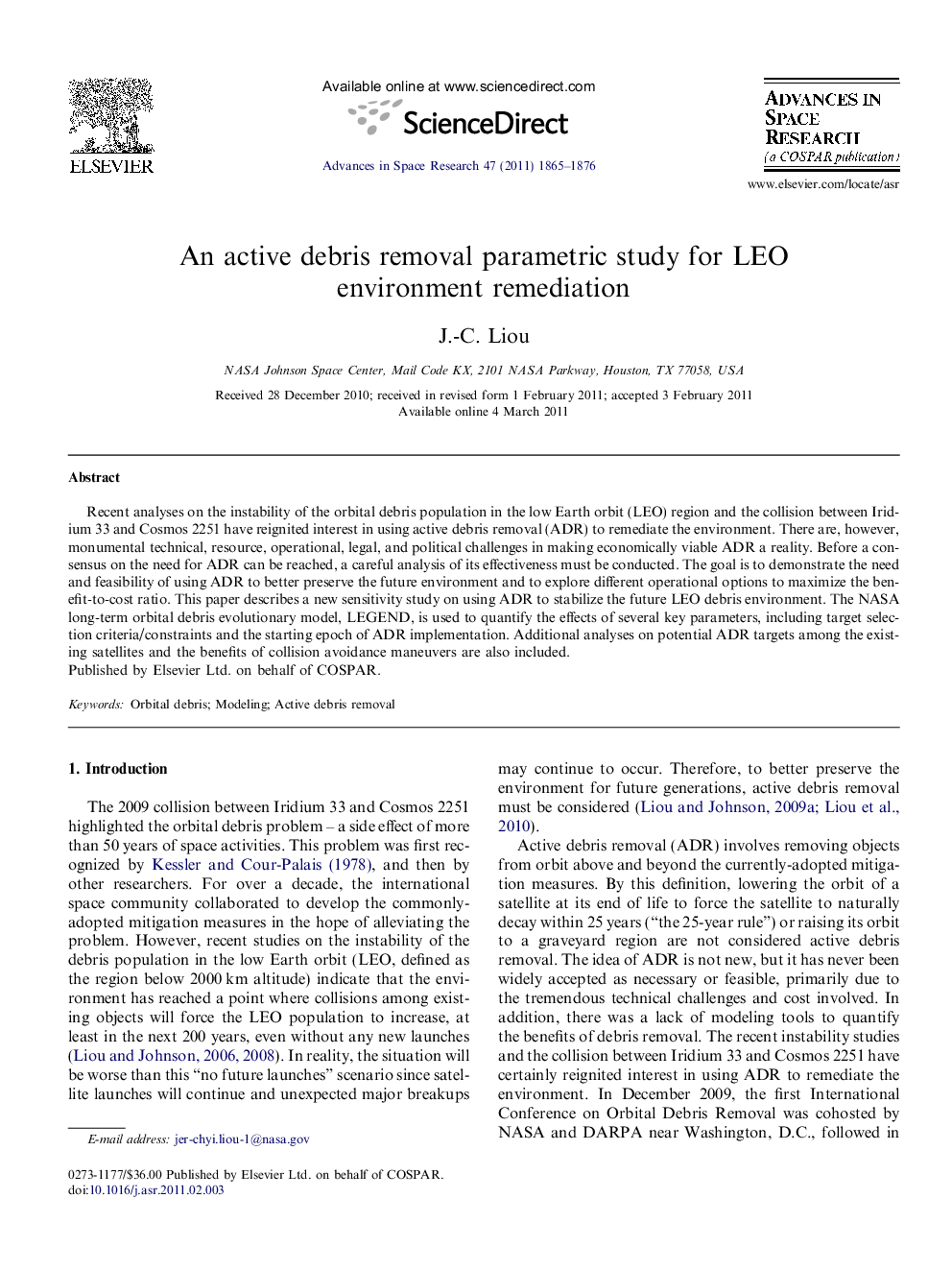 An active debris removal parametric study for LEO environment remediation