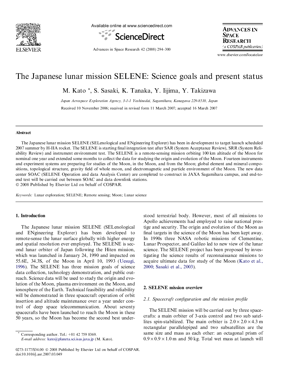 The Japanese lunar mission SELENE: Science goals and present status