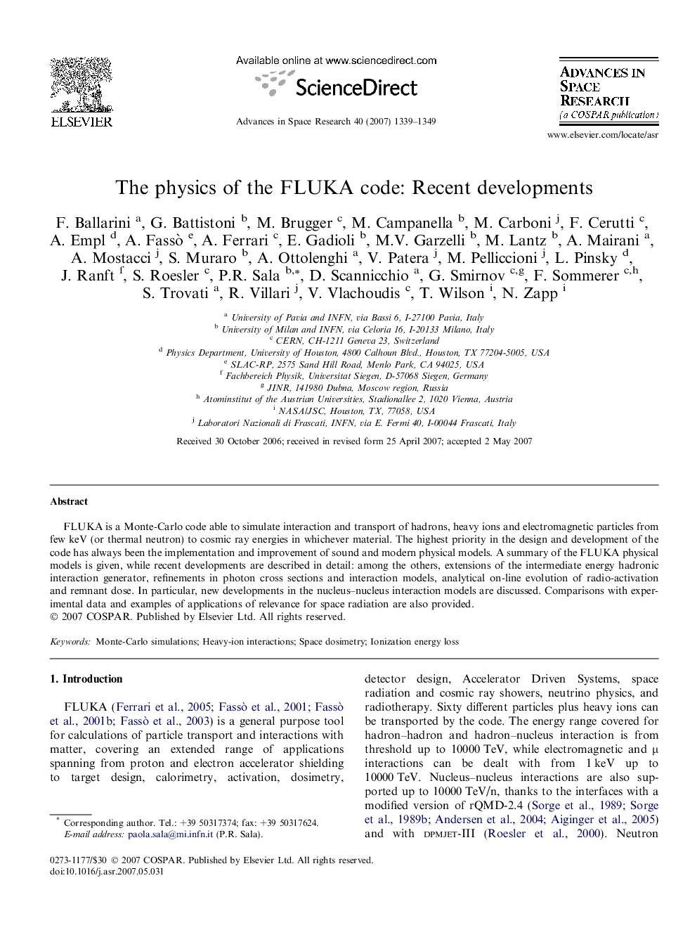 The physics of the FLUKA code: Recent developments