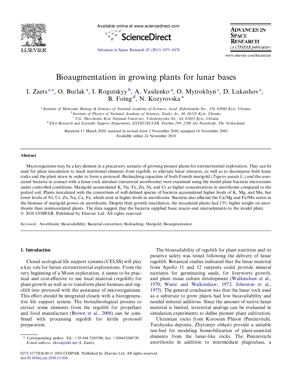 Bioaugmentation in growing plants for lunar bases