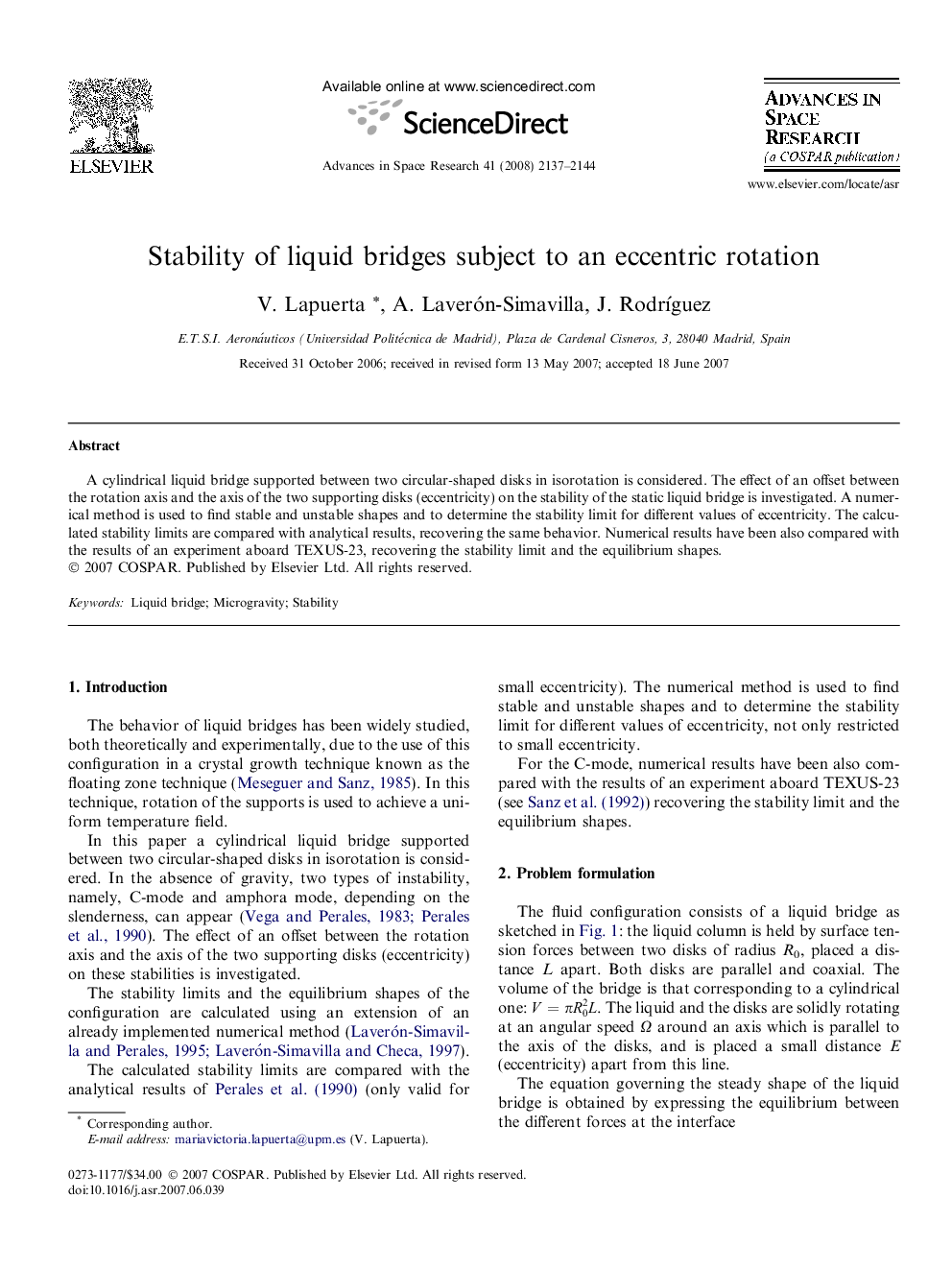 Stability of liquid bridges subject to an eccentric rotation