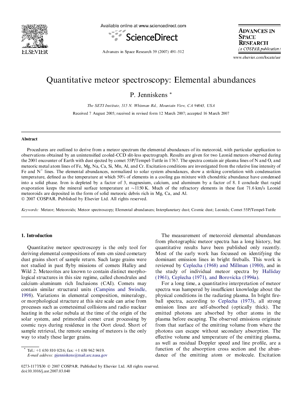 Quantitative meteor spectroscopy: Elemental abundances