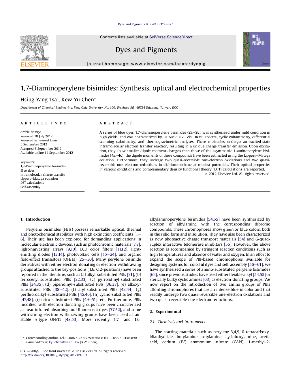 1,7-Diaminoperylene bisimides: Synthesis, optical and electrochemical properties