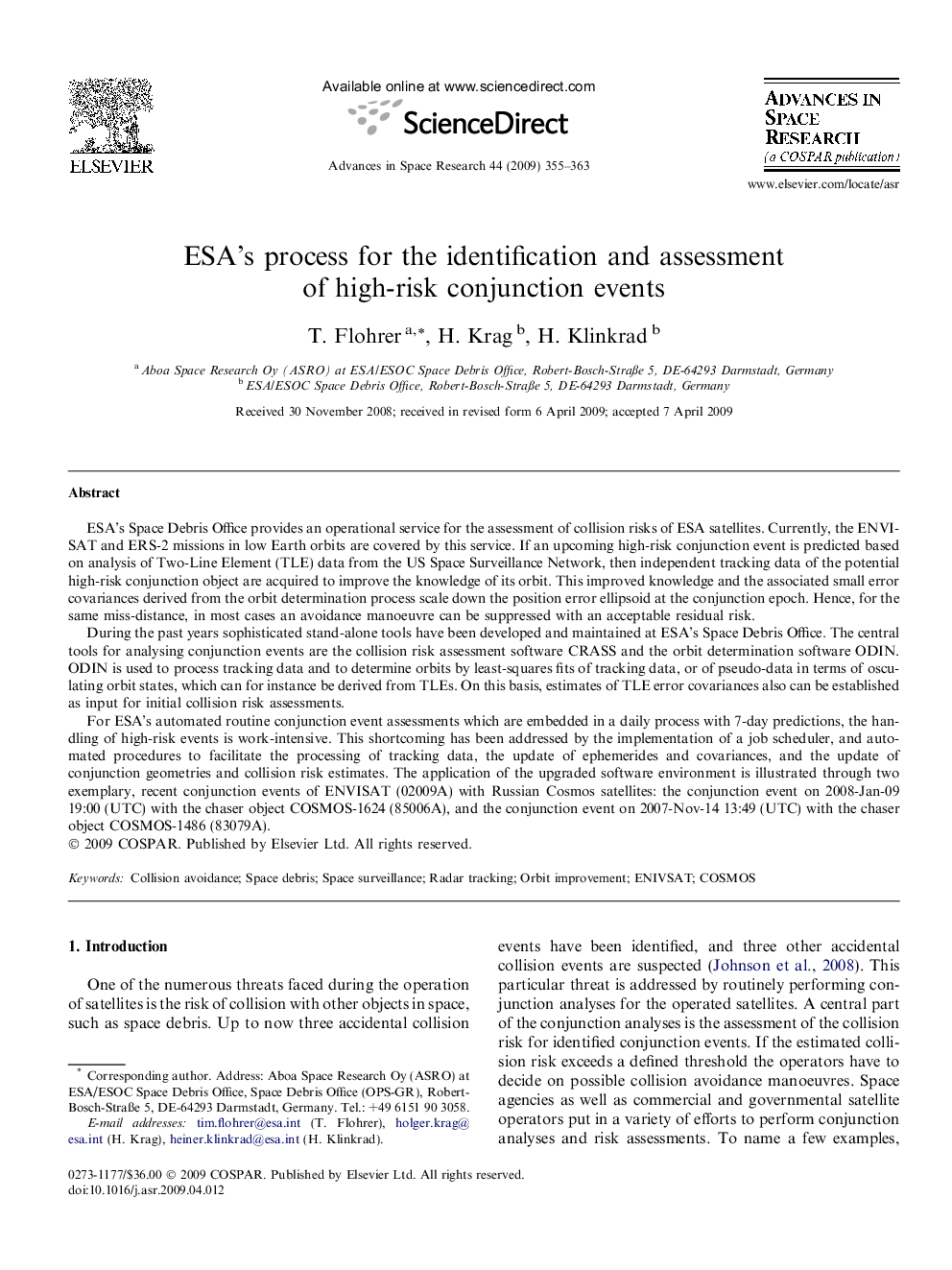 ESA's process for the identification and assessment of high-risk conjunction events