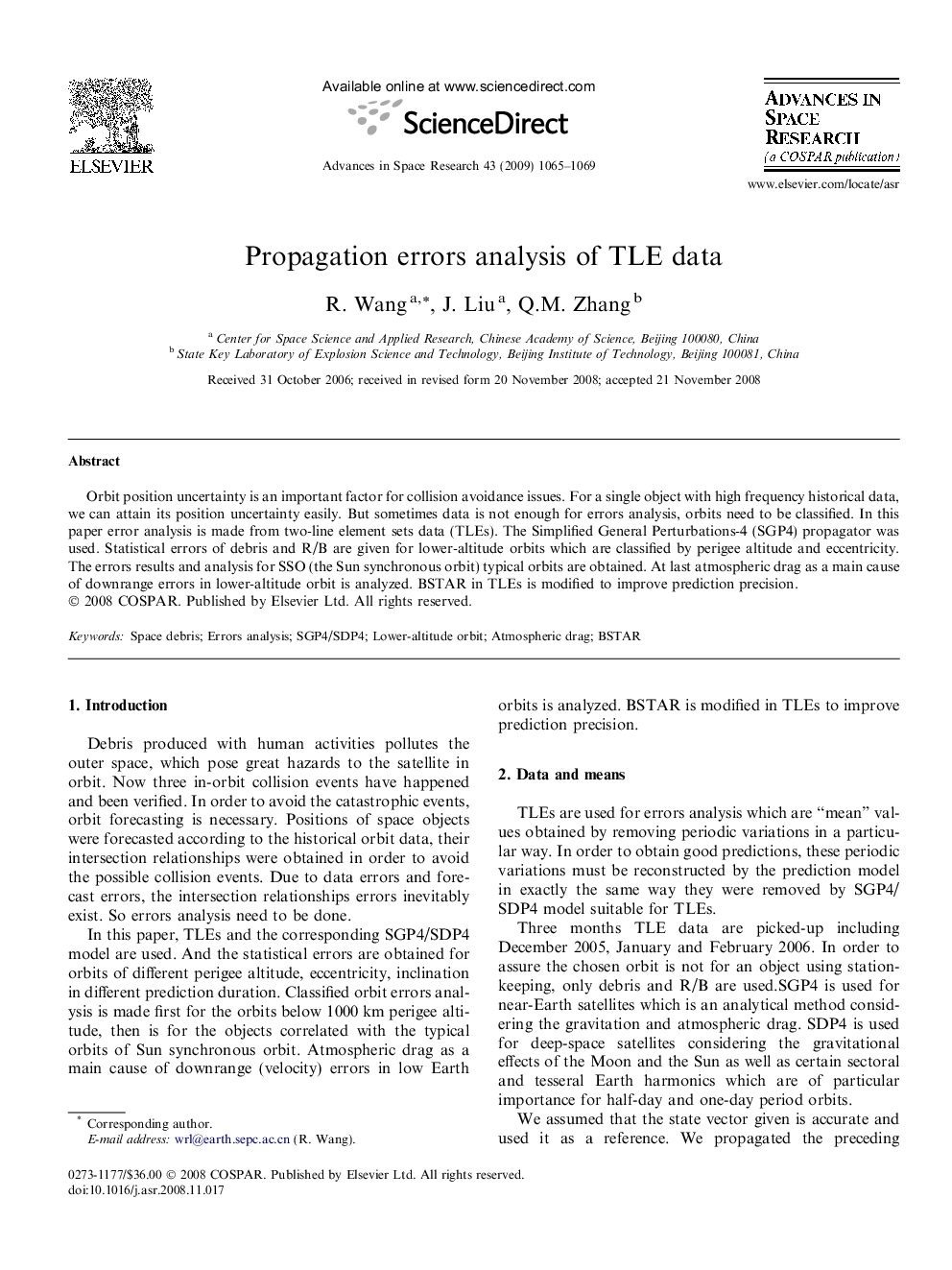 Propagation errors analysis of TLE data