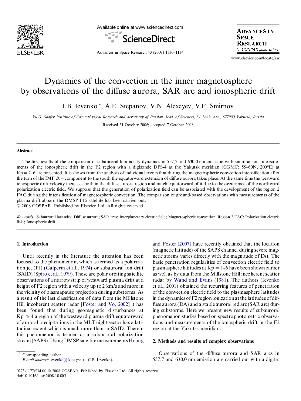 Dynamics of the convection in the inner magnetosphere by observations of the diffuse aurora, SAR arc and ionospheric drift