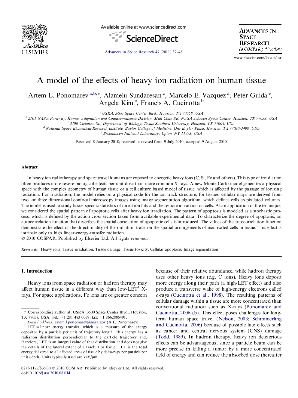 A model of the effects of heavy ion radiation on human tissue