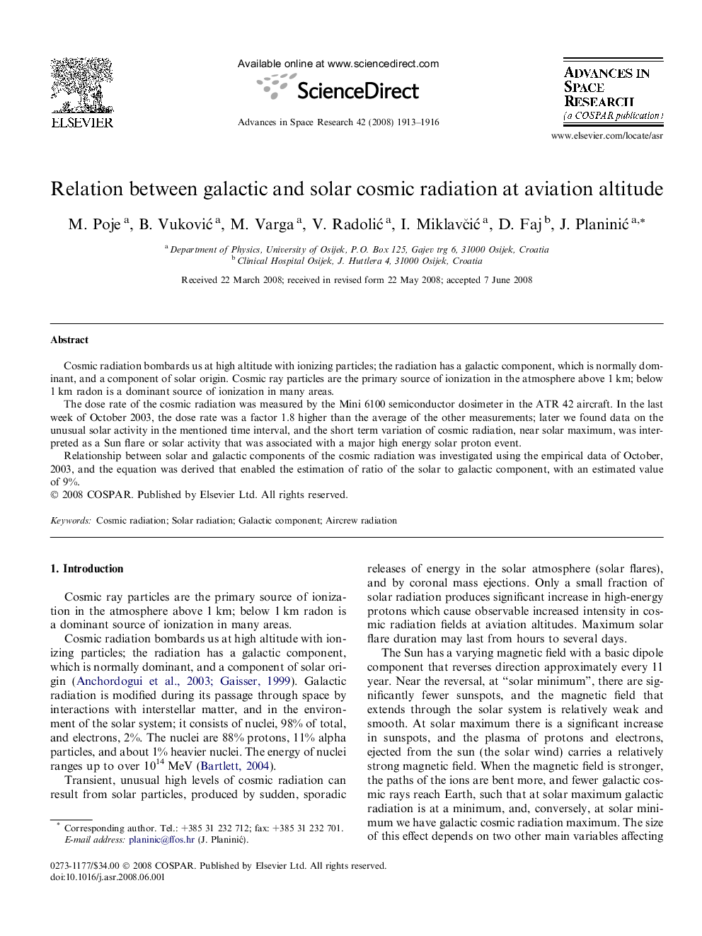 Relation between galactic and solar cosmic radiation at aviation altitude