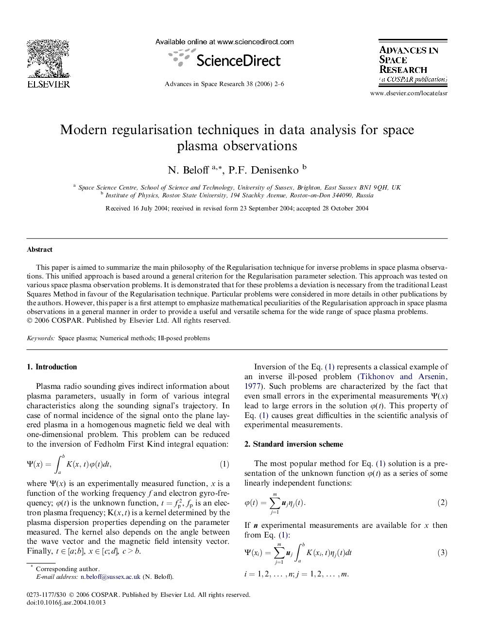 Modern regularisation techniques in data analysis for space plasma observations