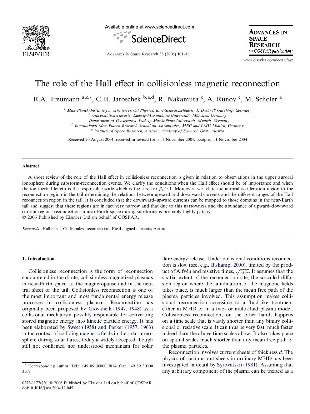 The role of the Hall effect in collisionless magnetic reconnection