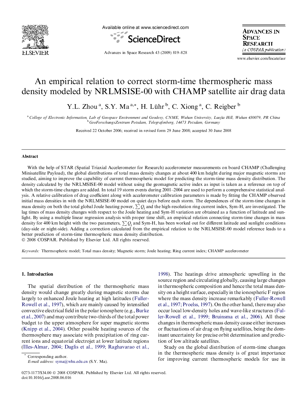 An empirical relation to correct storm-time thermospheric mass density modeled by NRLMSISE-00 with CHAMP satellite air drag data