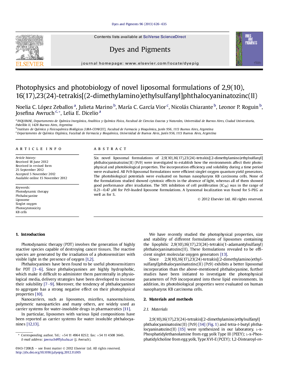 Photophysics and photobiology of novel liposomal formulations of 2,9(10), 16(17),23(24)-tetrakis[(2-dimethylamino)ethylsulfanyl]phthalocyaninatozinc(II)