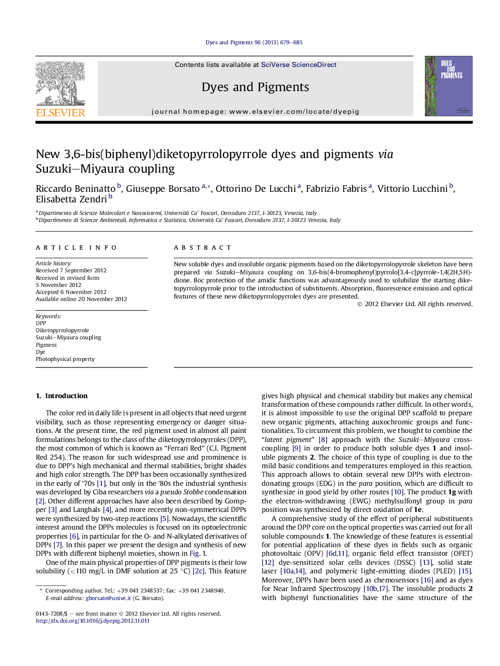 New 3,6-bis(biphenyl)diketopyrrolopyrrole dyes and pigments via Suzuki–Miyaura coupling