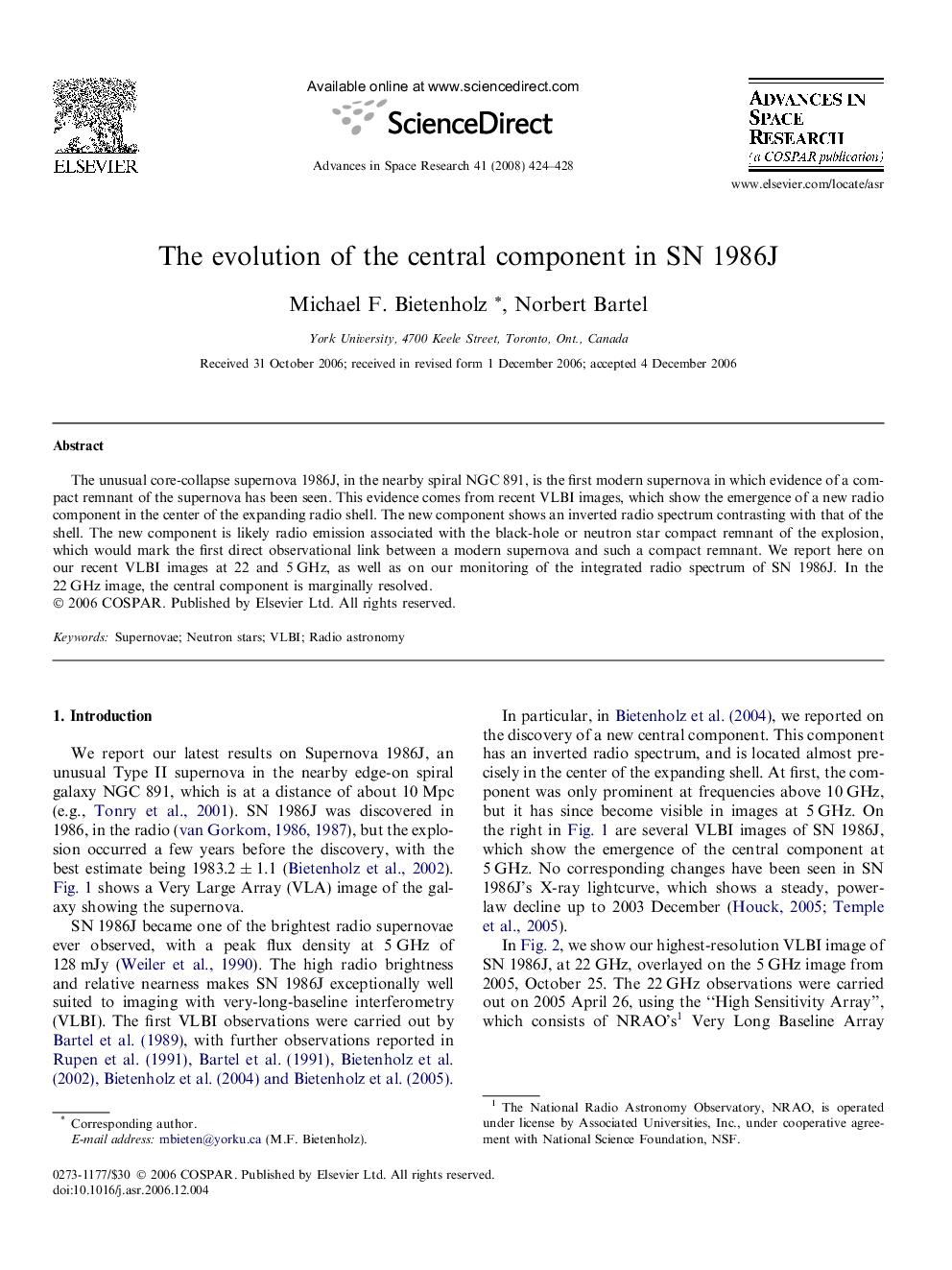 The evolution of the central component in SN 1986J
