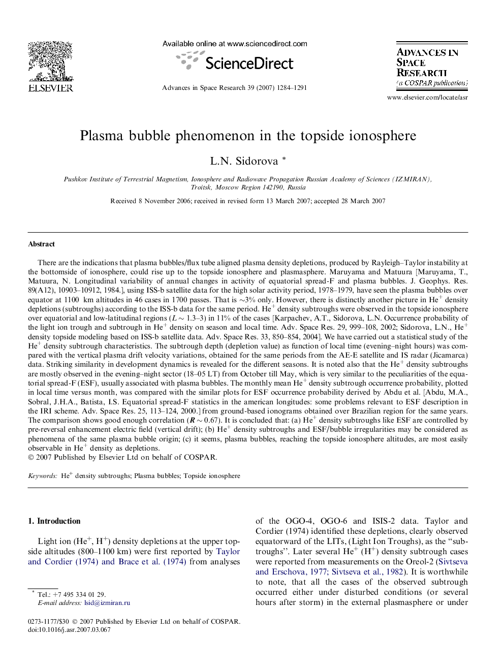 Plasma bubble phenomenon in the topside ionosphere