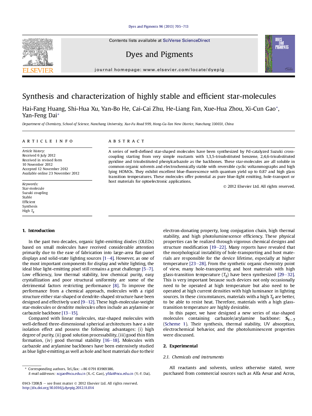عکس صفحه اول مقاله: Synthesis and characterization of highly stable and efficient star-molecules Synthesis and characterization of highly stable and efficient star-molecules