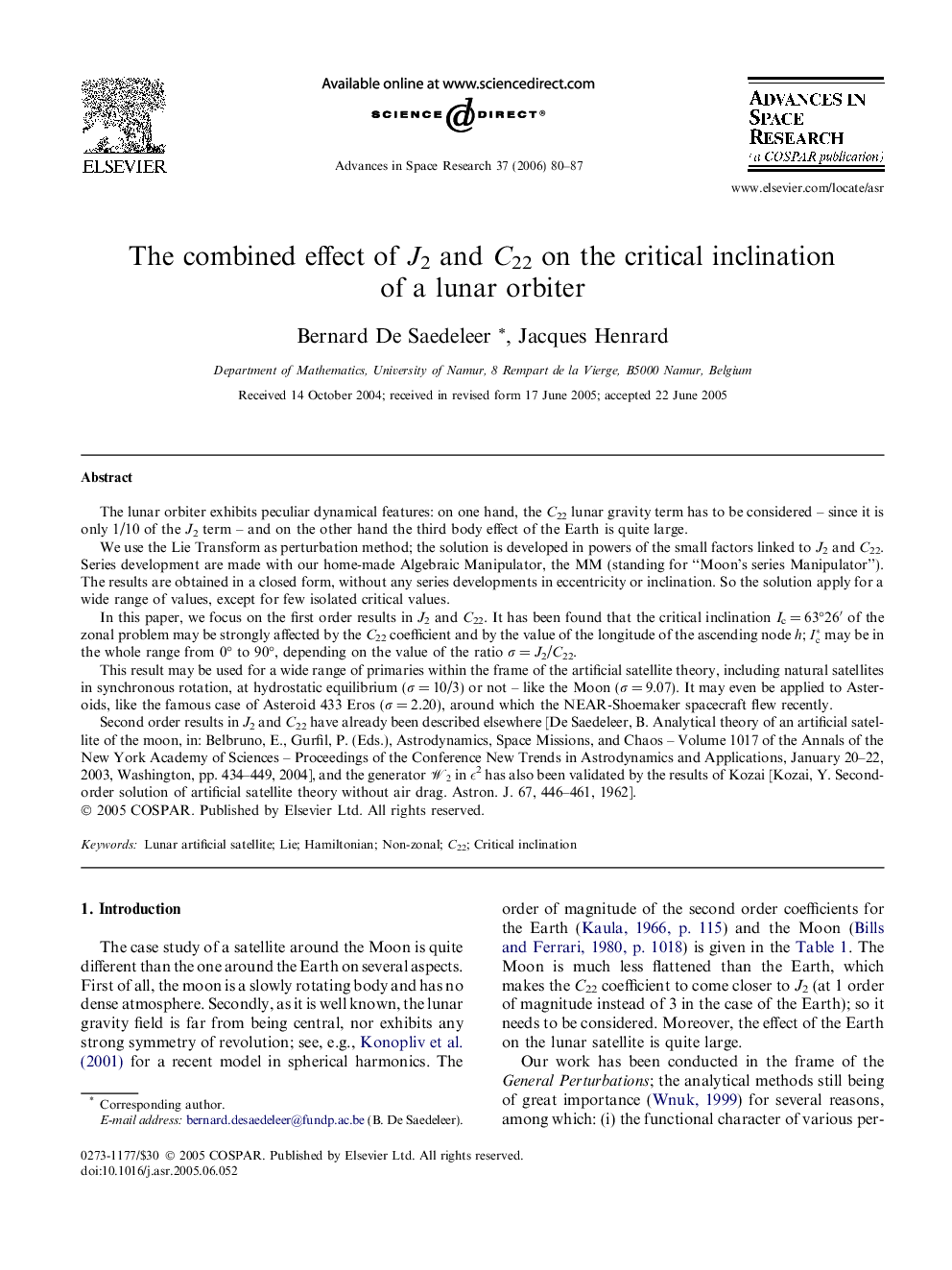 The combined effect of J2 and C22 on the critical inclination of a lunar orbiter
