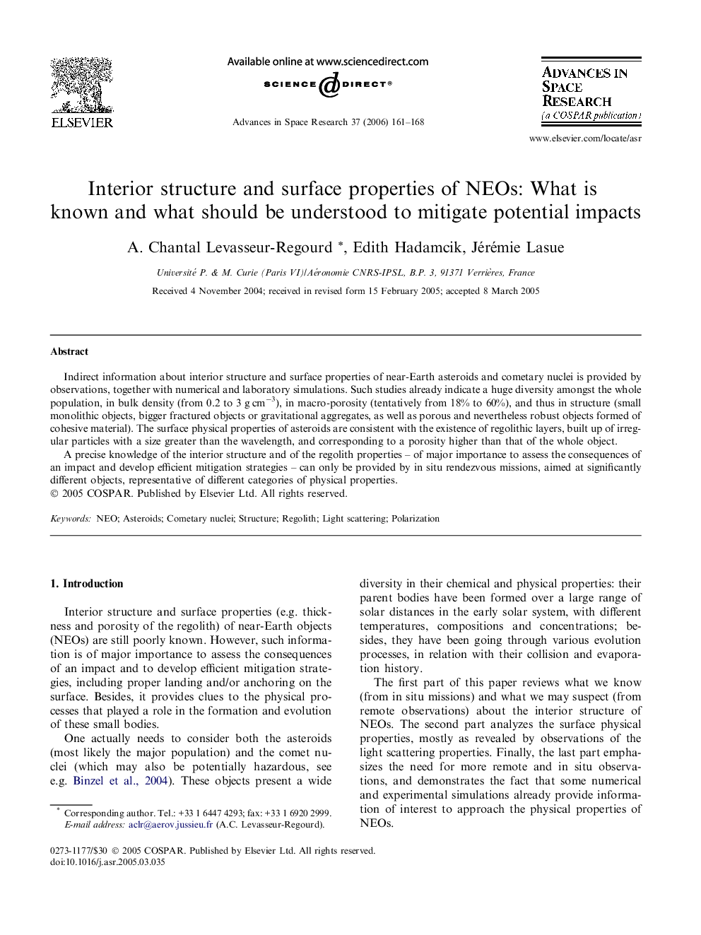 Interior structure and surface properties of NEOs: What is known and what should be understood to mitigate potential impacts