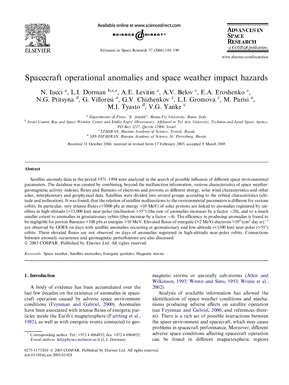 Spacecraft operational anomalies and space weather impact hazards