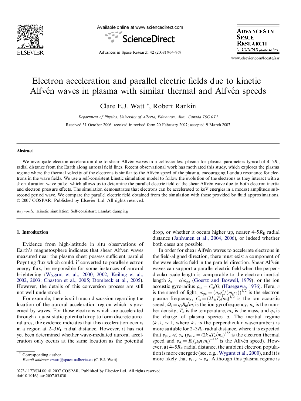 Electron acceleration and parallel electric fields due to kinetic Alfvén waves in plasma with similar thermal and Alfvén speeds