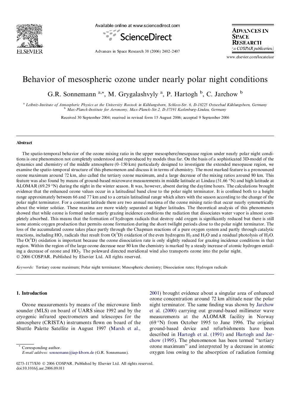 Behavior of mesospheric ozone under nearly polar night conditions