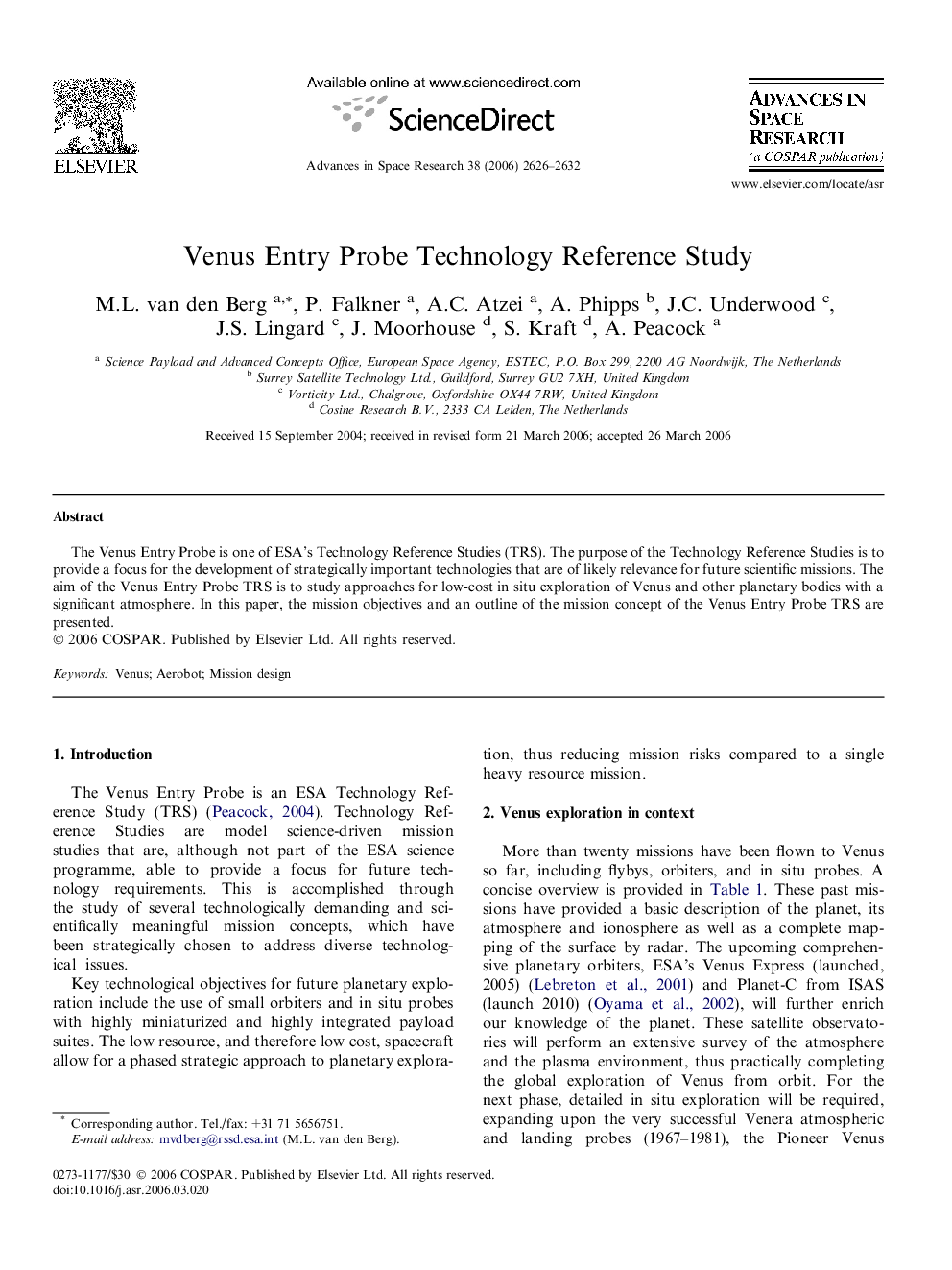 Venus Entry Probe Technology Reference Study