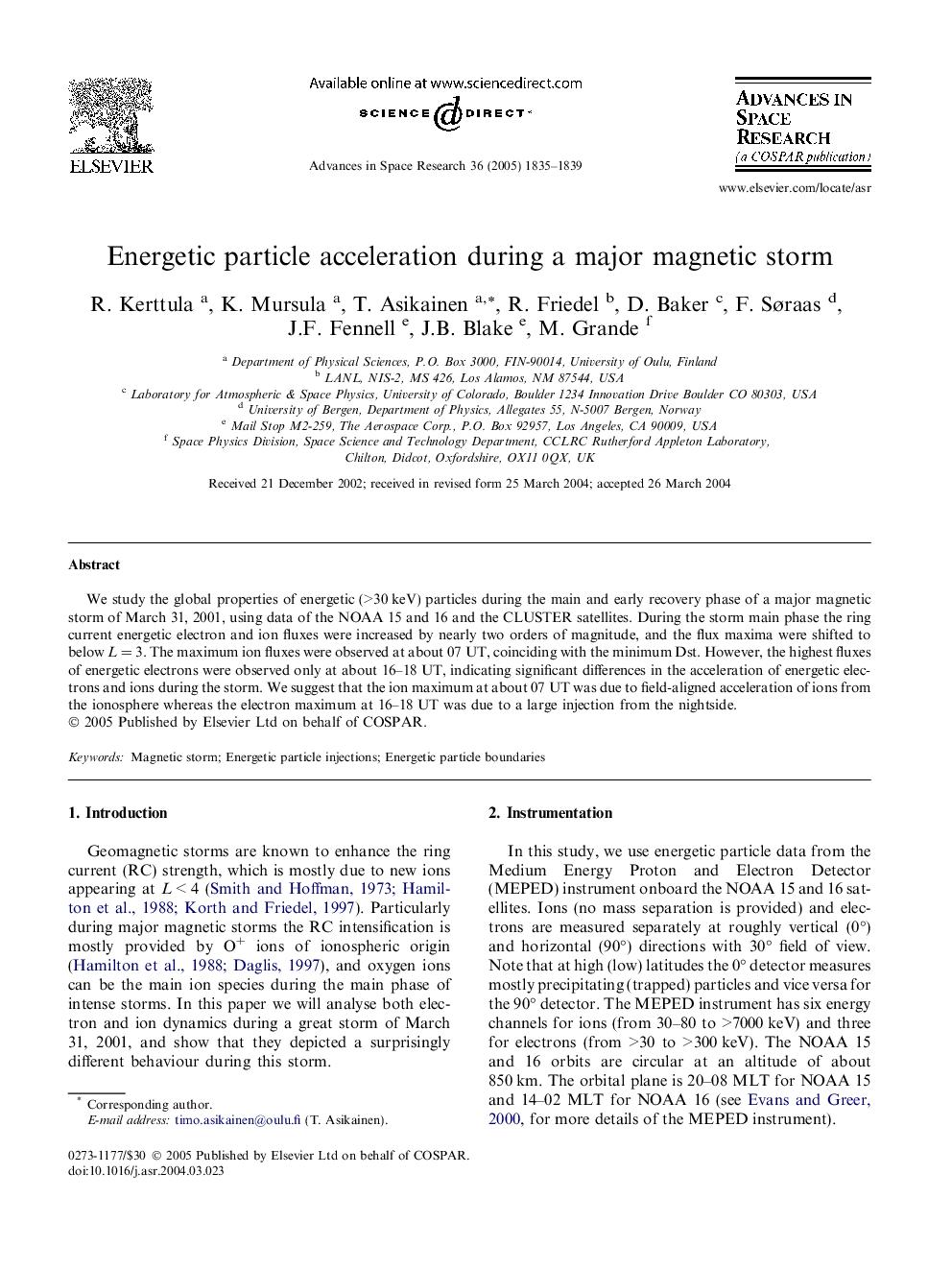 Energetic particle acceleration during a major magnetic storm