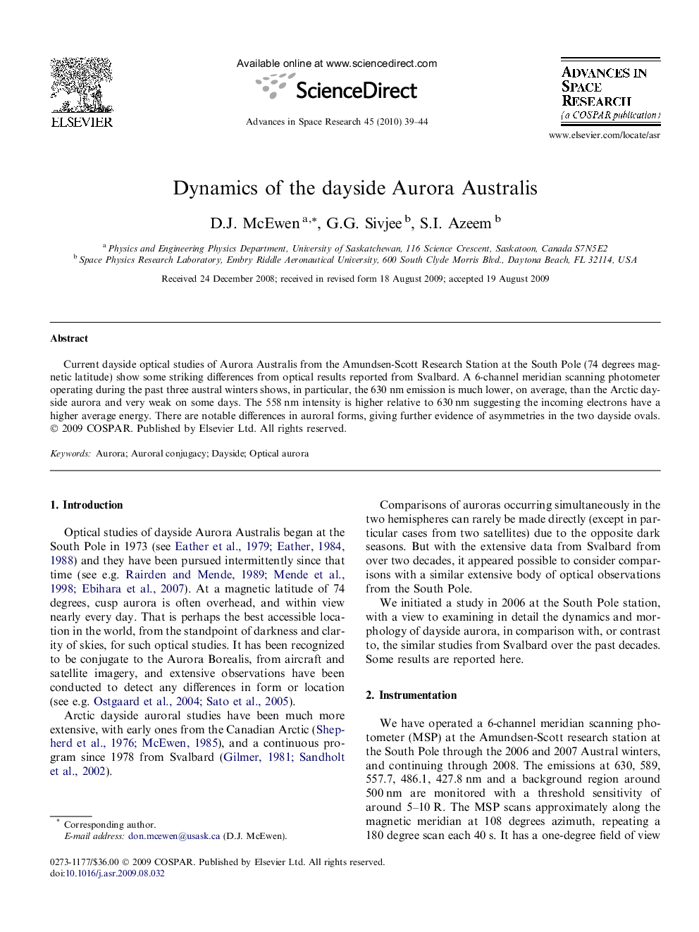 Dynamics of the dayside Aurora Australis