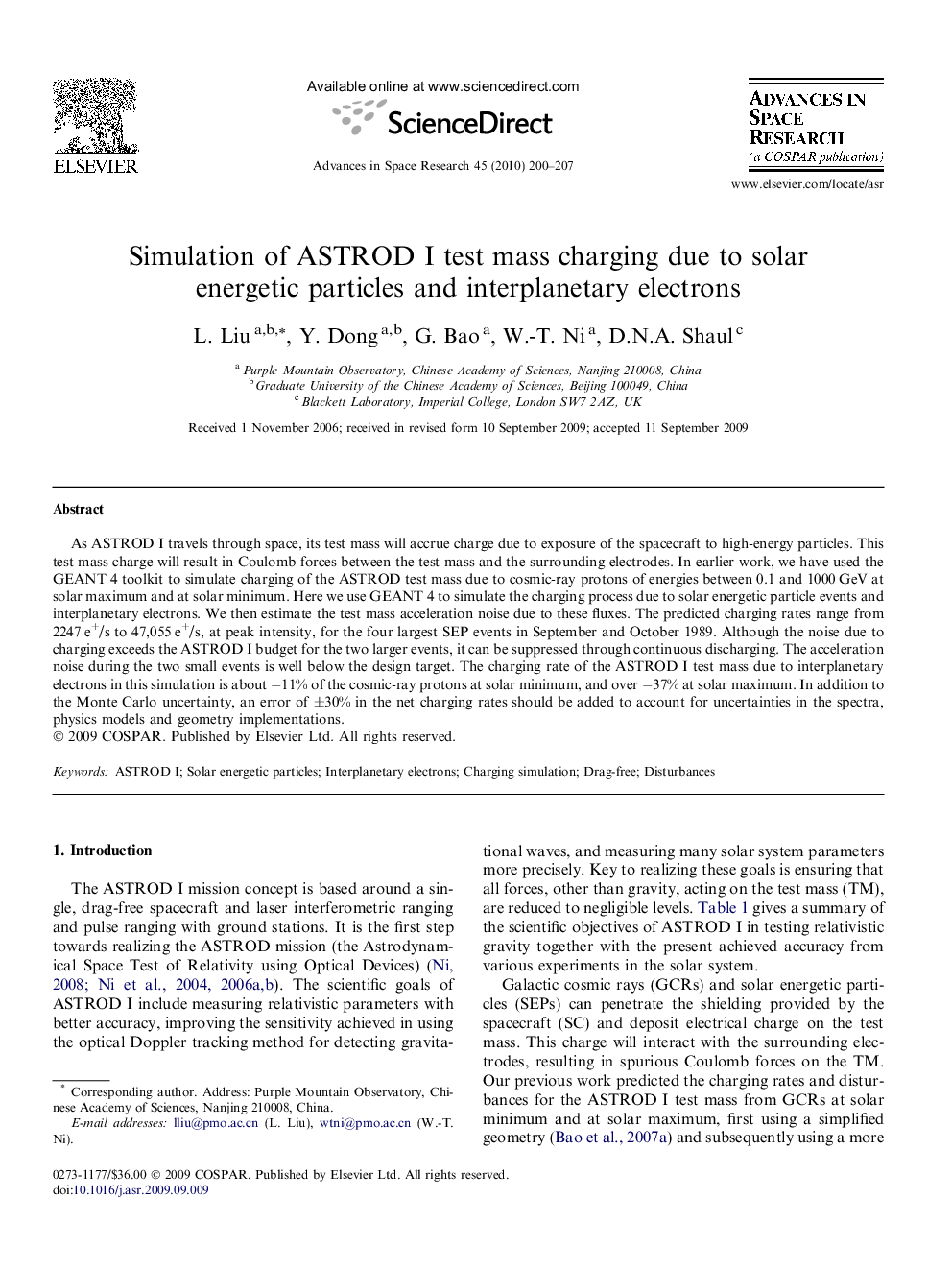 Simulation of ASTROD I test mass charging due to solar energetic particles and interplanetary electrons