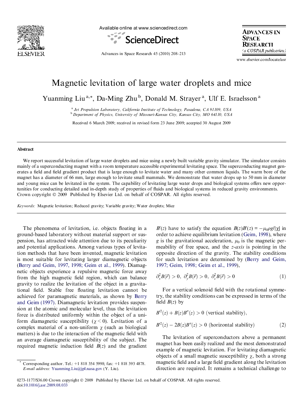 Magnetic levitation of large water droplets and mice