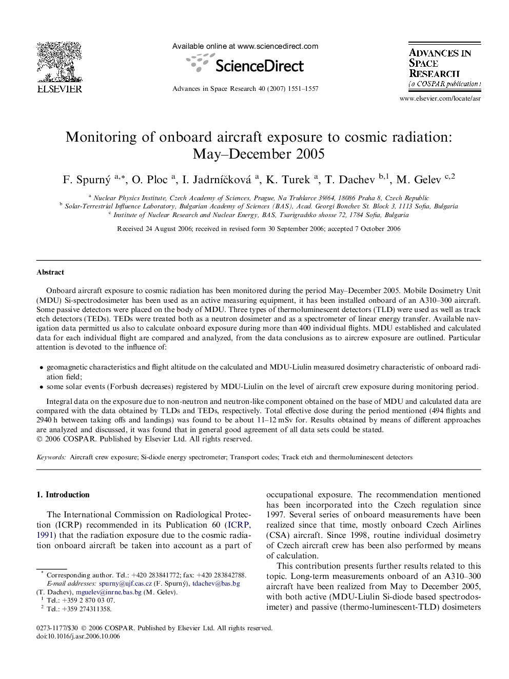 Monitoring of onboard aircraft exposure to cosmic radiation: May-December 2005