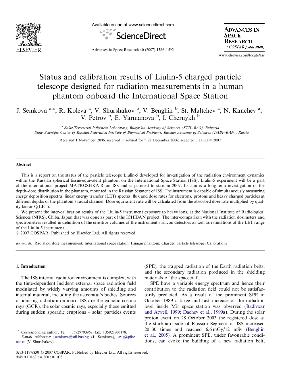 Status and calibration results of Liulin-5 charged particle telescope designed for radiation measurements in a human phantom onboard the International Space Station