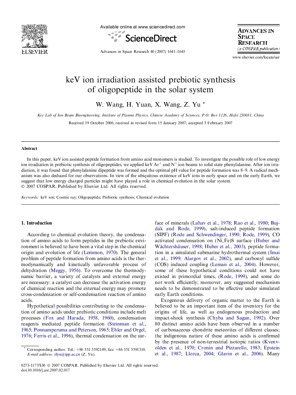 keV ion irradiation assisted prebiotic synthesis of oligopeptide in the solar system