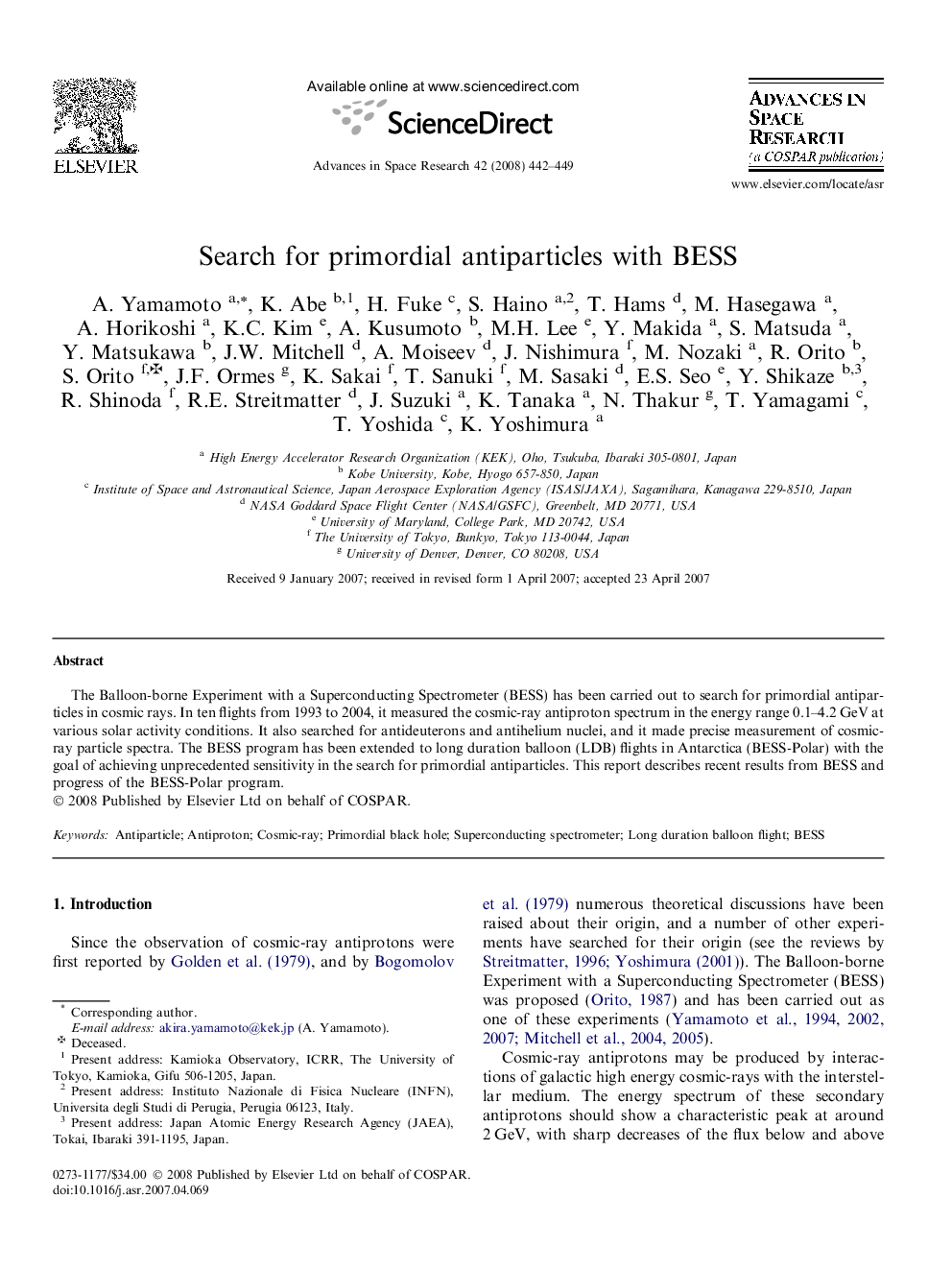 Search for primordial antiparticles with BESS