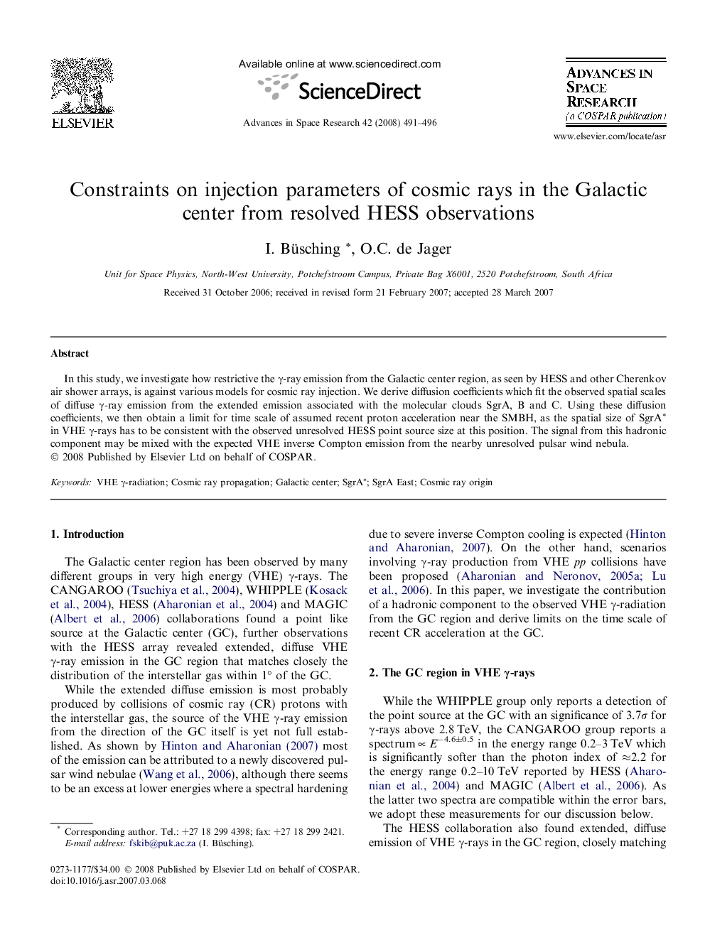 Constraints on injection parameters of cosmic rays in the Galactic center from resolved HESS observations