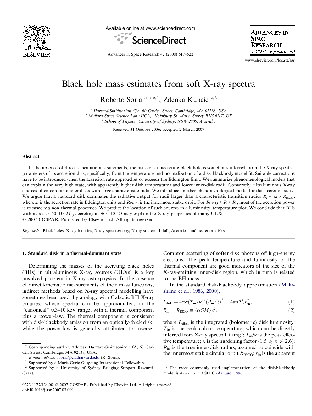 Black hole mass estimates from soft X-ray spectra