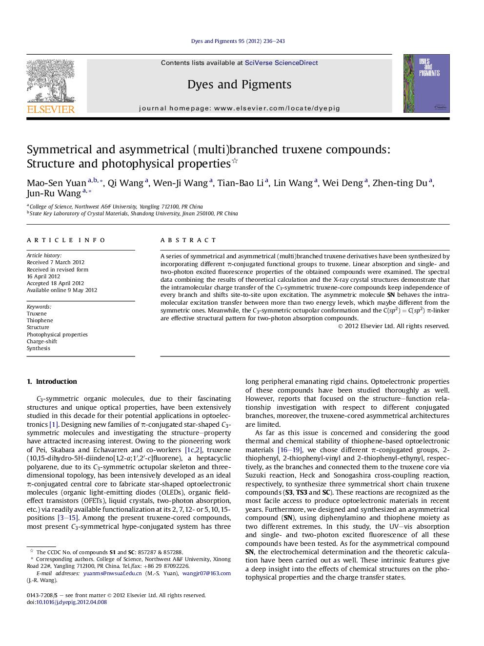 Symmetrical and asymmetrical (multi)branched truxene compounds: Structure and photophysical properties 