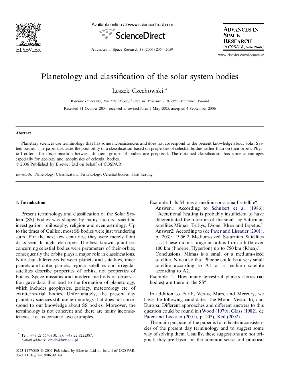 عکس صفحه اول مقاله: Planetology and classification of the solar system bodies Planetology and classification of the solar system bodies
