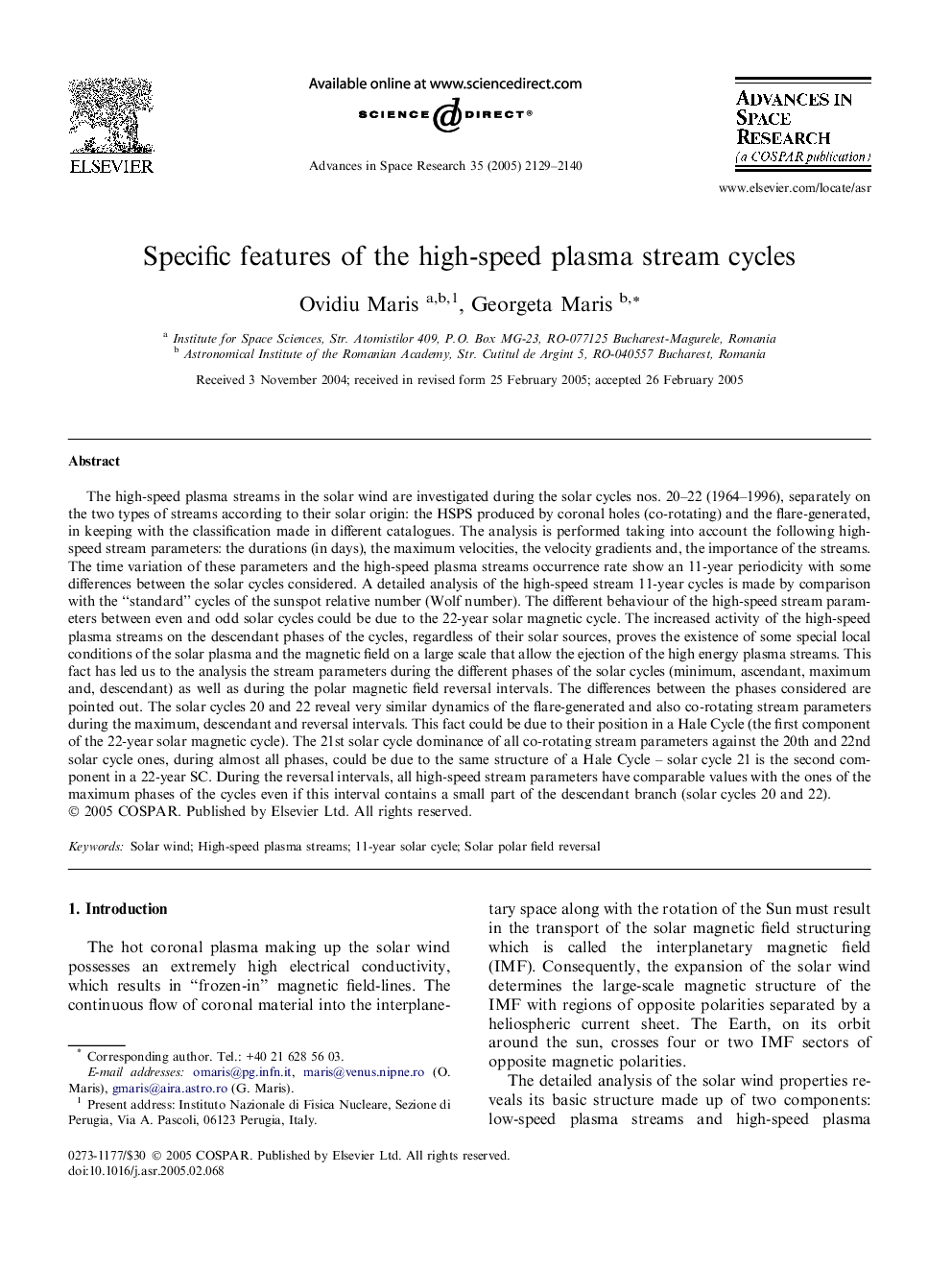 Specific features of the high-speed plasma stream cycles