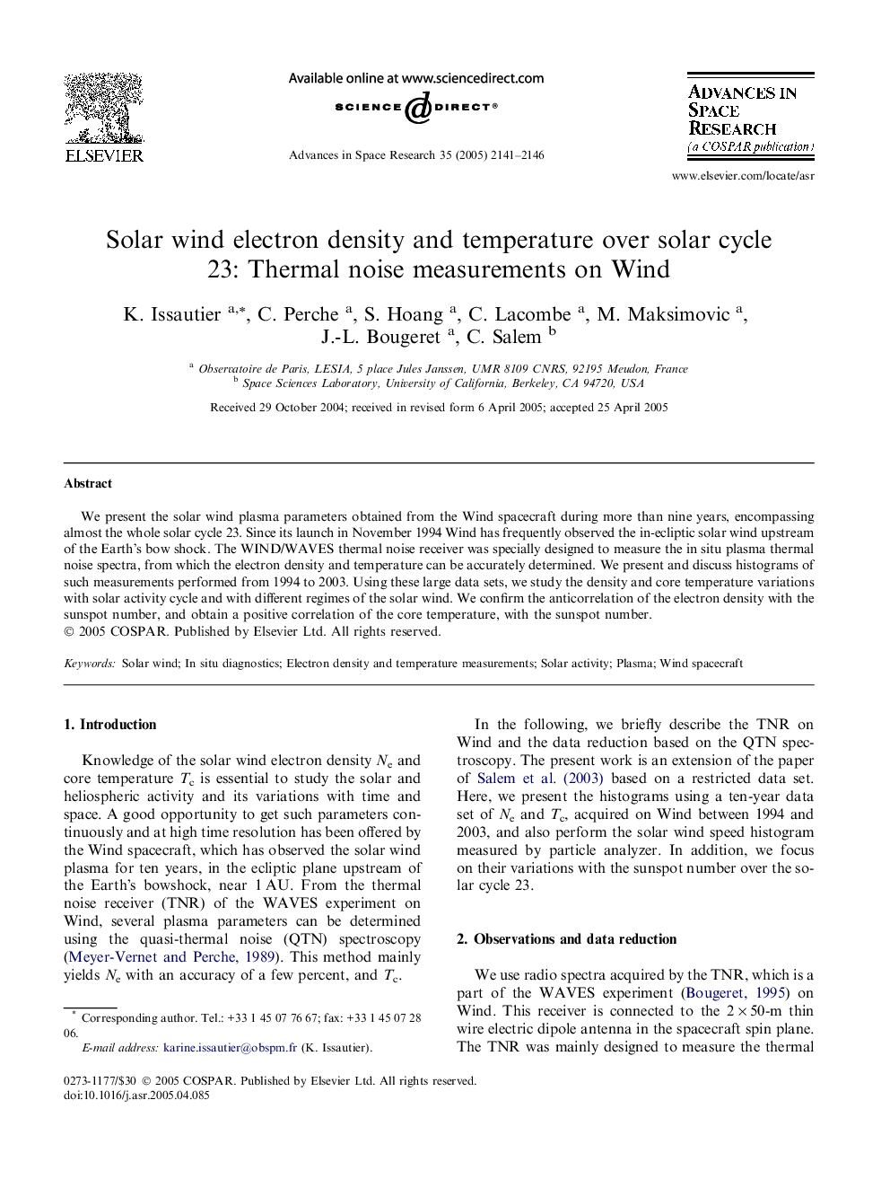 Solar wind electron density and temperature over solar cycle 23: Thermal noise measurements on Wind