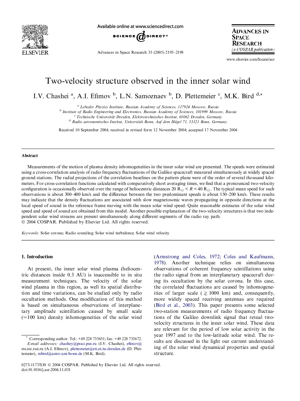 Two-velocity structure observed in the inner solar wind