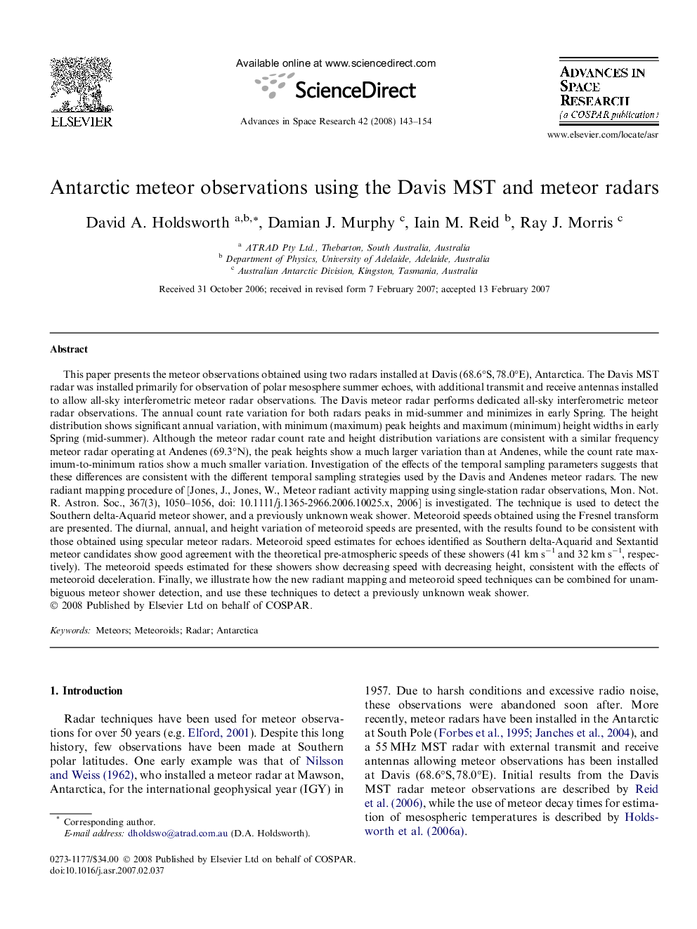 Antarctic meteor observations using the Davis MST and meteor radars